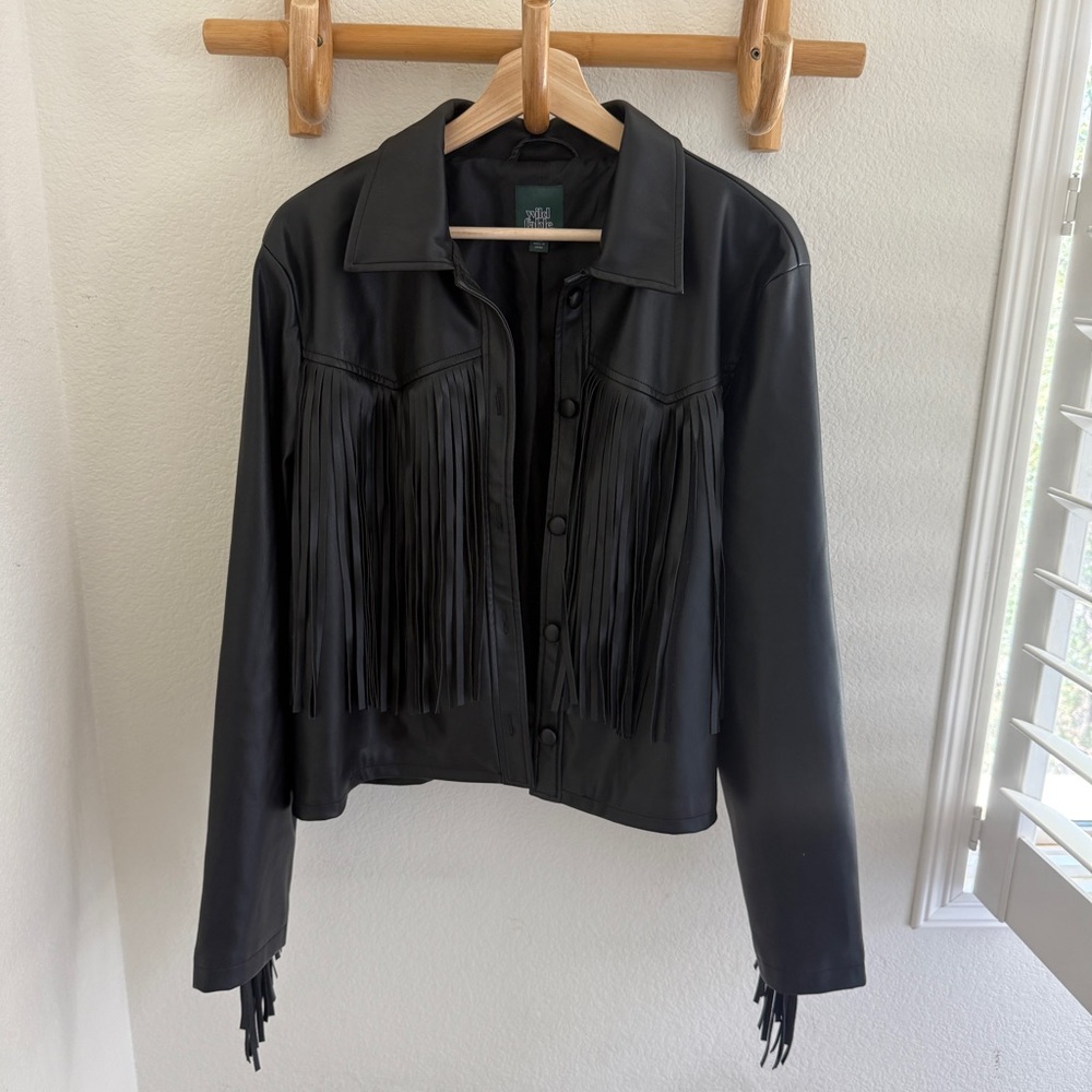 Wild Fable black faux leather fringe jacket Size XXL western - Picture 3 of 8